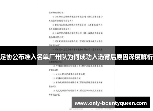 足协公布准入名单广州队为何成功入选背后原因深度解析