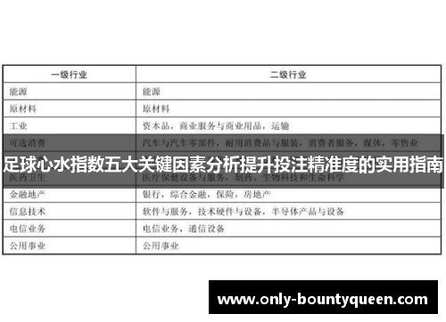 足球心水指数五大关键因素分析提升投注精准度的实用指南 足球心水指数五大关键因素分析提升投注精准度的实用指南